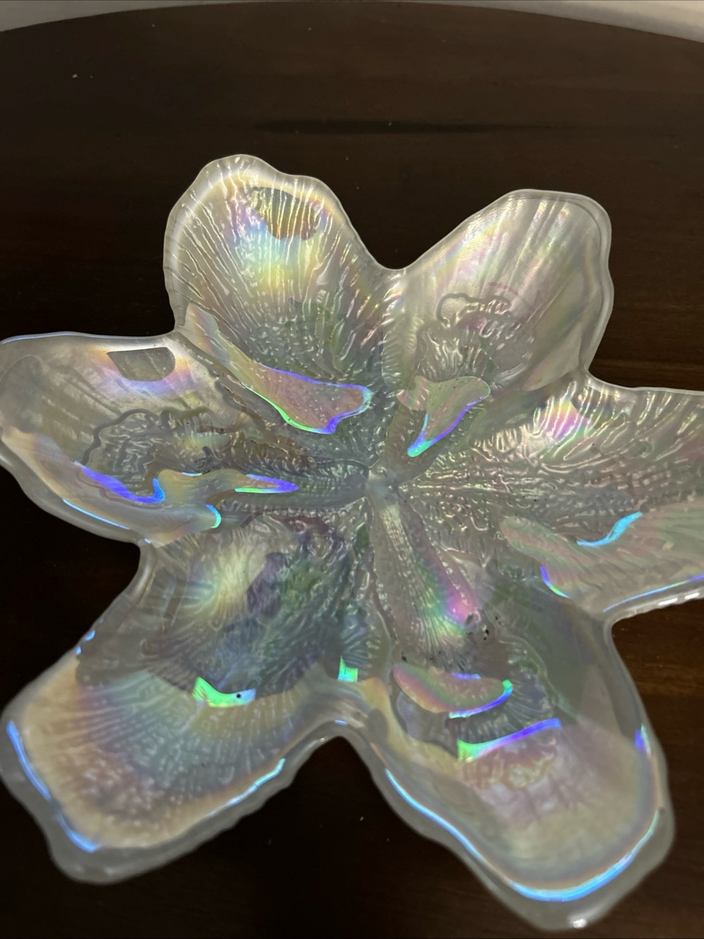 Allan Iridescent White Floral Decorative Bowl/ trinket - Home Accent Y2K
